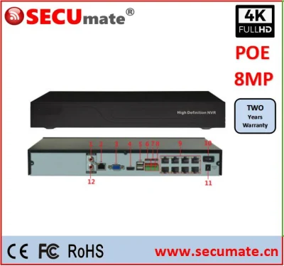 16CH Poe NVR 8MP H. 265 Netzwerk-Videorecorder Audio Onvif P2p Remote View HDMI